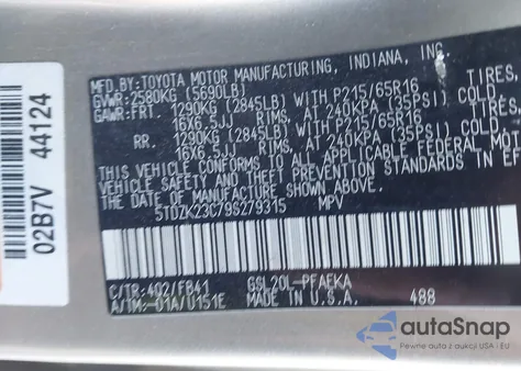 2009 Toyota Sienna Ce из США, поврежденный, VIN 5TDZK23C79S279315